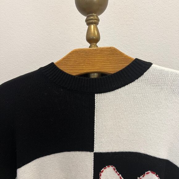 NWOT Staud Tic Tac Toe Black & White XO Checkered Crewneck Sweater Large - Picture 4 of 11